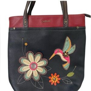 Chala Black and Red Tote with Hummingbird Design